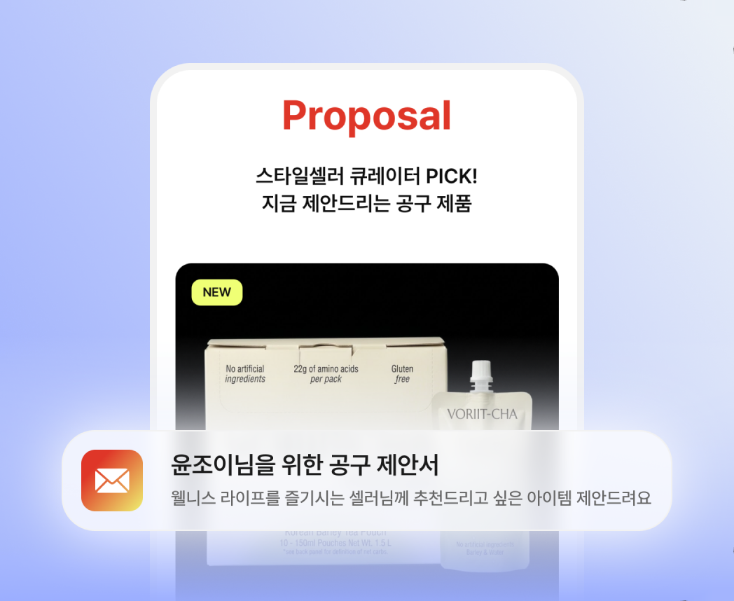 스타일셀러 큐레이터가 셀러에게 보내는 맞춤 공구 제안서 화면